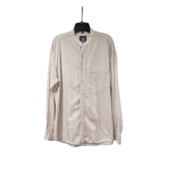 Salty Dog White Pin Striped Pocketed Long Sleeve Button Up Shirt Sz 16 - Picture 1 of 9